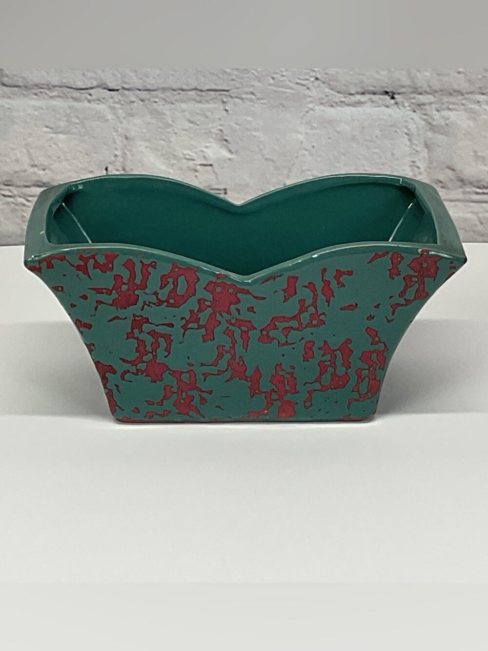 Vintage McCoy Art Pottery Planter Teal Pink Brocade Splatter Drip Glaze Stamped